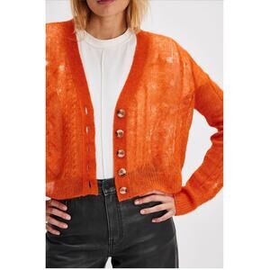 Free People NWT Moon Sky Alpaca Cardigan Sweater in Orange Zest Size Large